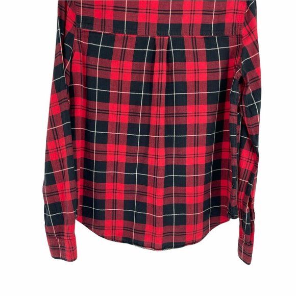 Forever21 Women's Plaid Long Sleeve Button-Up Shirt Red Cotton - Picture 7 of 8